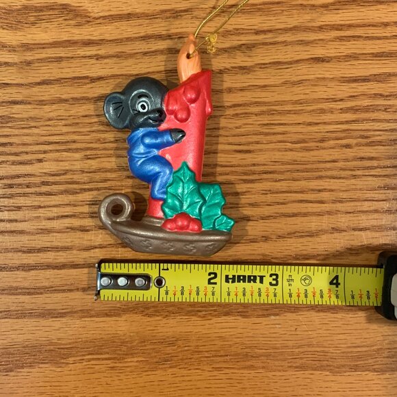 VINTAGE HANDMADE CERAMIC CHRISTMAS ORNAMENT, MOUSE ON A CANDLE - Picture 4 of 4